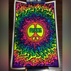 Vintage 1996 RARE BLP1662 Peace Black Light Poster Printed in USA